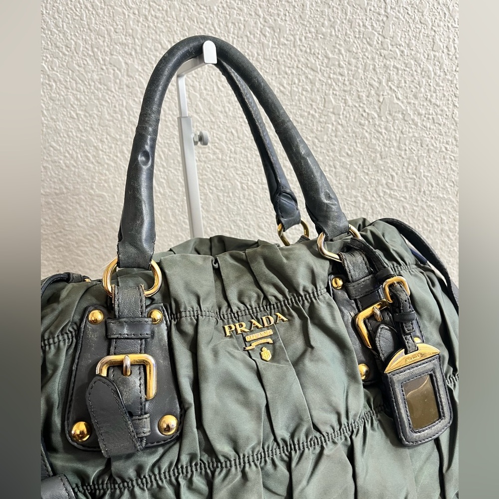 Prada Olive Green Quilted Nylon Tote with Gold Hardware - Picture 8 of 16